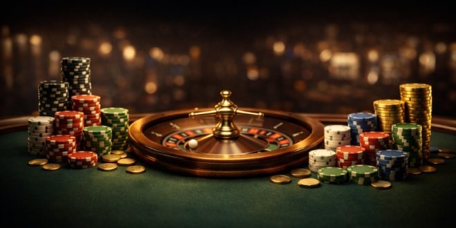 میز رولت کازینو با چیپهای شرطبندی و نمایش استراتژیهای رولت